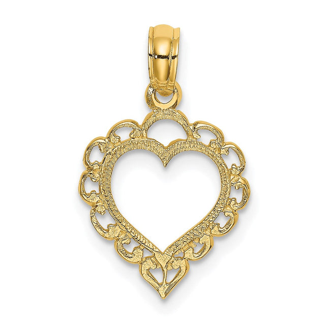 14K Heart w/ Lace Trim Charm, 18.33 x 12.8mm