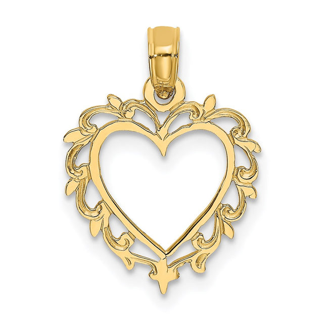 14K Heart w/ Lace Trim Charm, 17.8 x 13.35mm