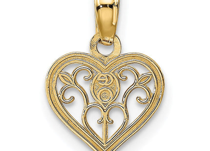 14K Polished Filigree Heart Pendant (Style K7103)