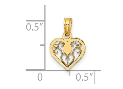 14K Polished Filigree Heart Pendant (Style K7103)