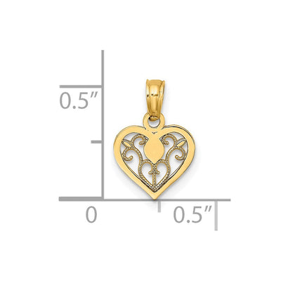14K Polished Filigree Heart Pendant, 13.15 x 9.75mm