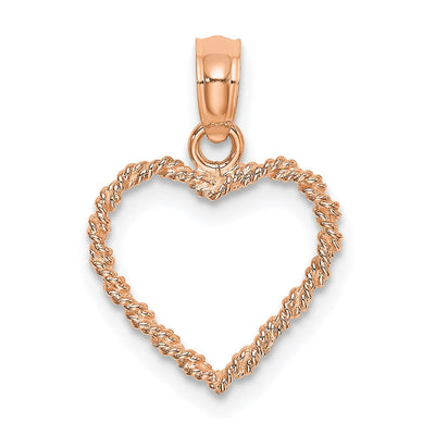 14K Rose Gold 3D Polished Rope Heart Pendant