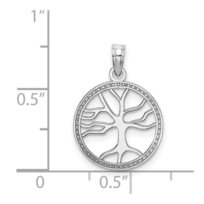 14K White Gold Small Tree of Life In Round Frame Charm