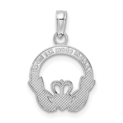 14K White Gold Polished Round Claddagh Charm