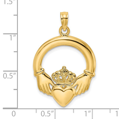 14K Polished Large Claddagh Heart Charm
