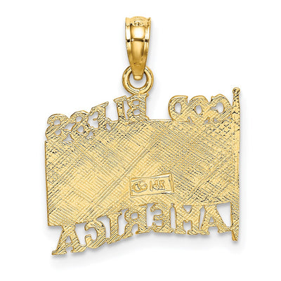 14K Polished Textured God Bless America w/ Flag Charm