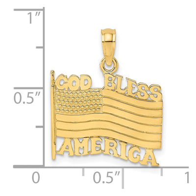 14K Polished Textured God Bless America w/ Flag Charm