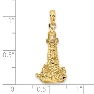 14K Lighthouse W/ Wave Charm, 28.07 x 12.53mm