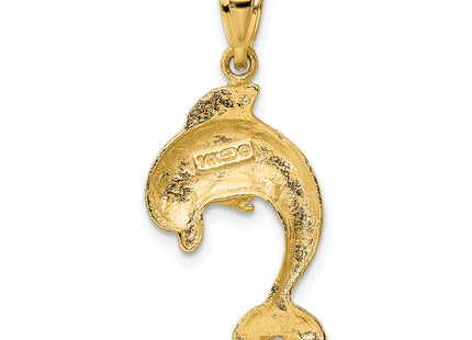 14K Polished Jumping Dolphin Charm, 30 x 15.4mm