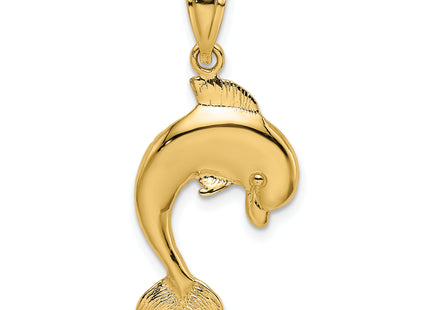 14K Polished Jumping Dolphin Charm, 30 x 15.4mm