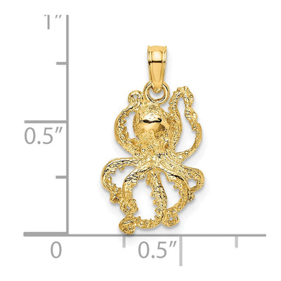 14K Textured Octopus Charm, 20 x 11.75mm