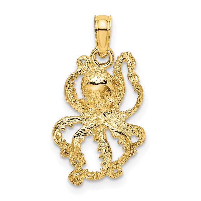 14K Textured Octopus Charm, 20 x 11.75mm