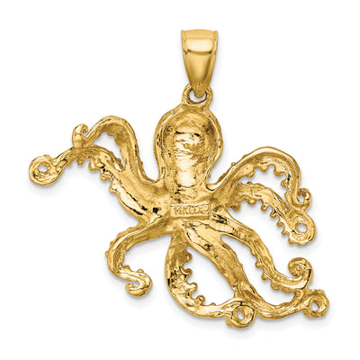 14K Textured Octopus Charm, 31 x 34.85mm