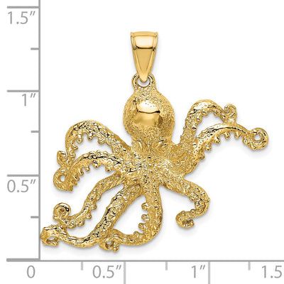 14K Textured Octopus Charm, 31 x 34.85mm