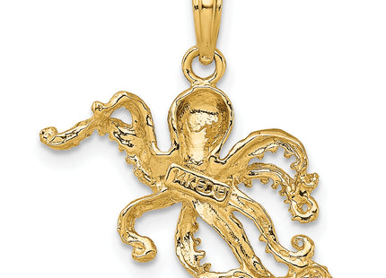 14K Textured Octopus Charm, 22 x 20.6mm