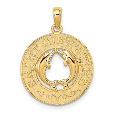 14K SAINT AUGUSTINE w/Dolphins Circle Charm