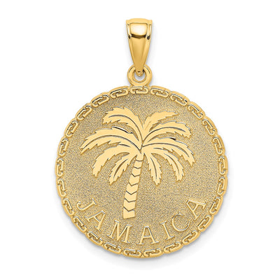14K Jamaica and Palm Tree Disk Charm, 28.9 x 21.65mm
