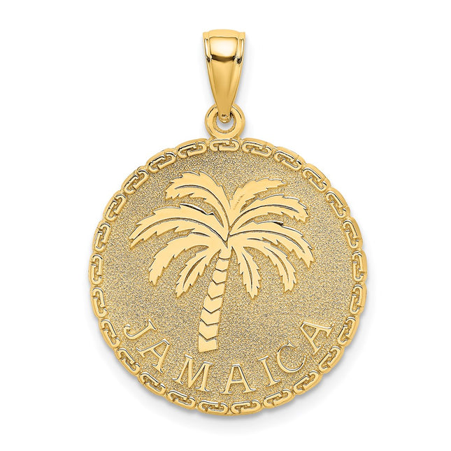 14K Jamaica and Palm Tree Disk Charm, 28.9 x 21.65mm