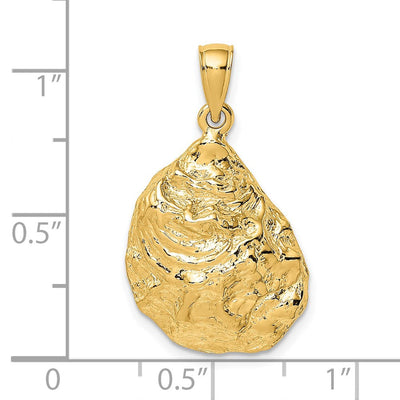 14K Textured and Polished Oyster Shell Charm, 27 x 16.3mm