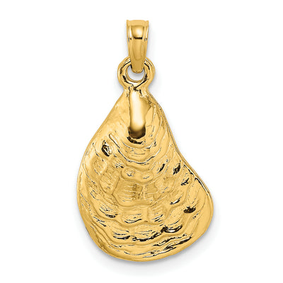 14K Textured and Polished Oyster Shell Charm, 22 x 13mm