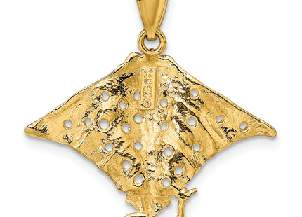 14K Spotted Eagle Ray with Holes Charm, 25 x 25.65mm