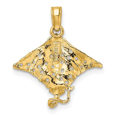 14K Spotted Eagle Ray with Holes Charm, 19 x 18.25mm