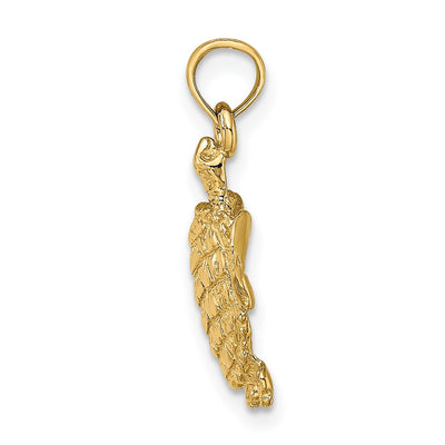 14K Textured Sea Turtle Charm, 23 x 11.65mm