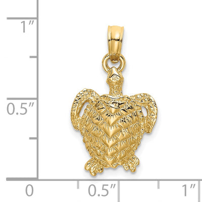 14K Textured Sea Turtle Charm, 23 x 11.65mm