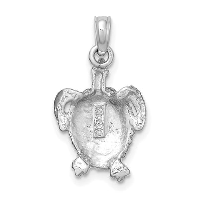 14K White Gold Textured Sea Turtle Charm, 23 x 11.65mm