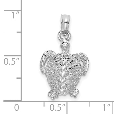 14K White Gold Textured Sea Turtle Charm, 23 x 11.65mm