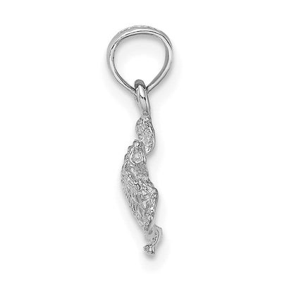 14K White Gold Textured Sea Turtle Charm, 16 x 11.85mm