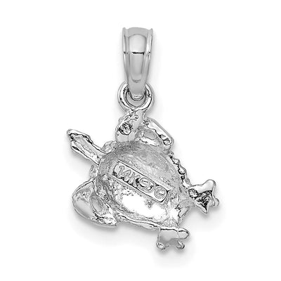 14K White Gold Textured Sea Turtle Charm, 16 x 11.85mm