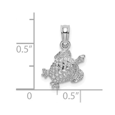 14K White Gold Textured Sea Turtle Charm, 16 x 11.85mm