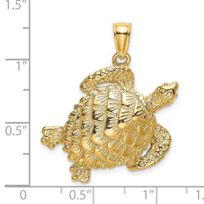 14K Textured Sea Turtle Charm, 30 x 26.4mm