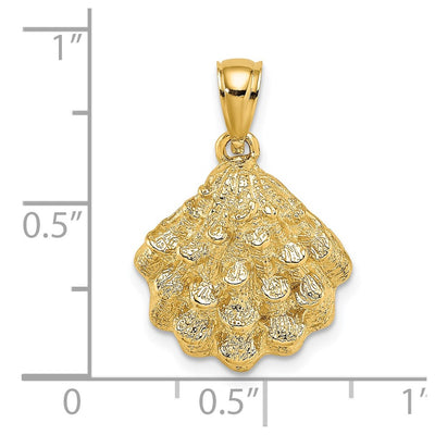 14K Textured Oyster Shell Charm, 22 x 16.9mm