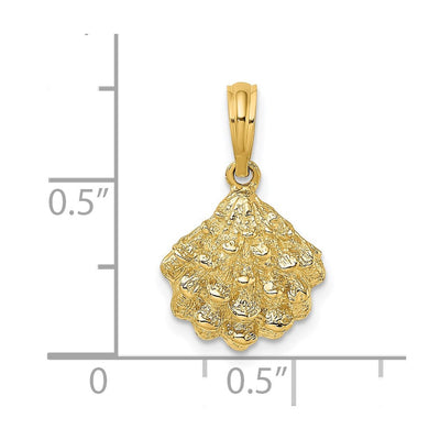 14K Textured Oyster Shell Charm, 17 x 12.6mm