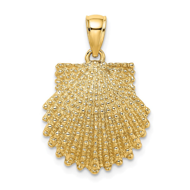 14K Textured Scallop Shell Charm, 25 x 17.7mm