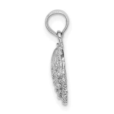 14K White Gold Textured Scallop Shell Charm, 16 x 10.7mm