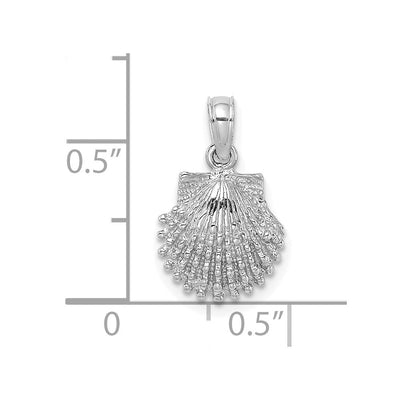 14K White Gold Textured Scallop Shell Charm, 16 x 10.7mm