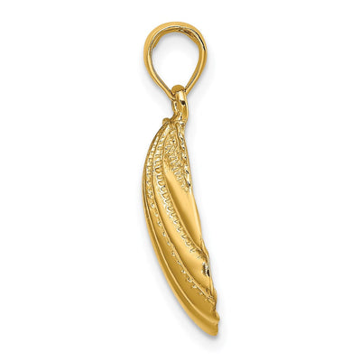 14K Textured Scallop Shell Charm, 26 x 16.41mm