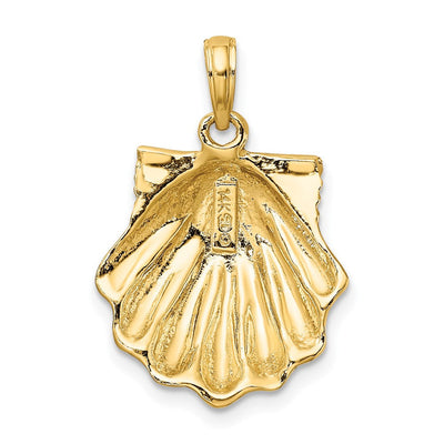 14K Textured Scallop Shell Charm, 26 x 16.41mm