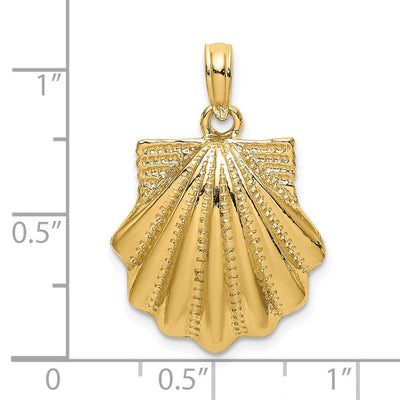 14K Textured Scallop Shell Charm, 26 x 16.41mm