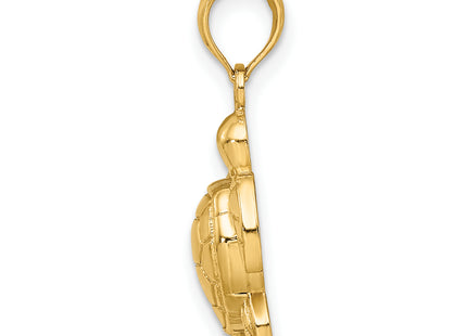 14K Textured Sea Turtle Charm, 14.3 x 12.7mm