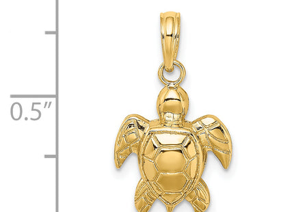 14K Textured Sea Turtle Charm, 14.3 x 12.7mm