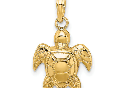 14K Textured Sea Turtle Charm, 14.3 x 12.7mm