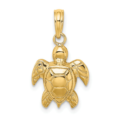 14K Textured Sea Turtle Charm, 14.3 x 12.7mm