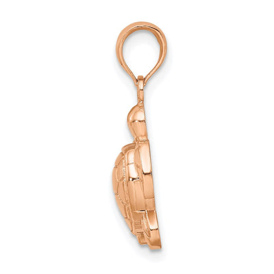 14K Rose Gold Textured Sea Turtle Charm, 14.75 x 12.7mm