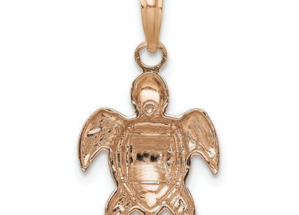 14k Rose Gold Textured Sea Turtle Charm, 14.75 x 12.7mm