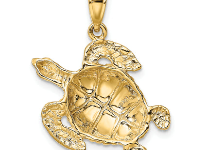 14K Textured Sea Turtle Charm, 19.5 x 22.6mm