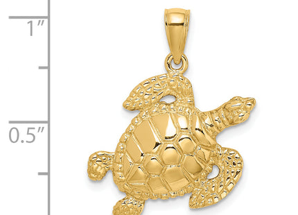 14K Textured Sea Turtle Charm, 19.5 x 22.6mm